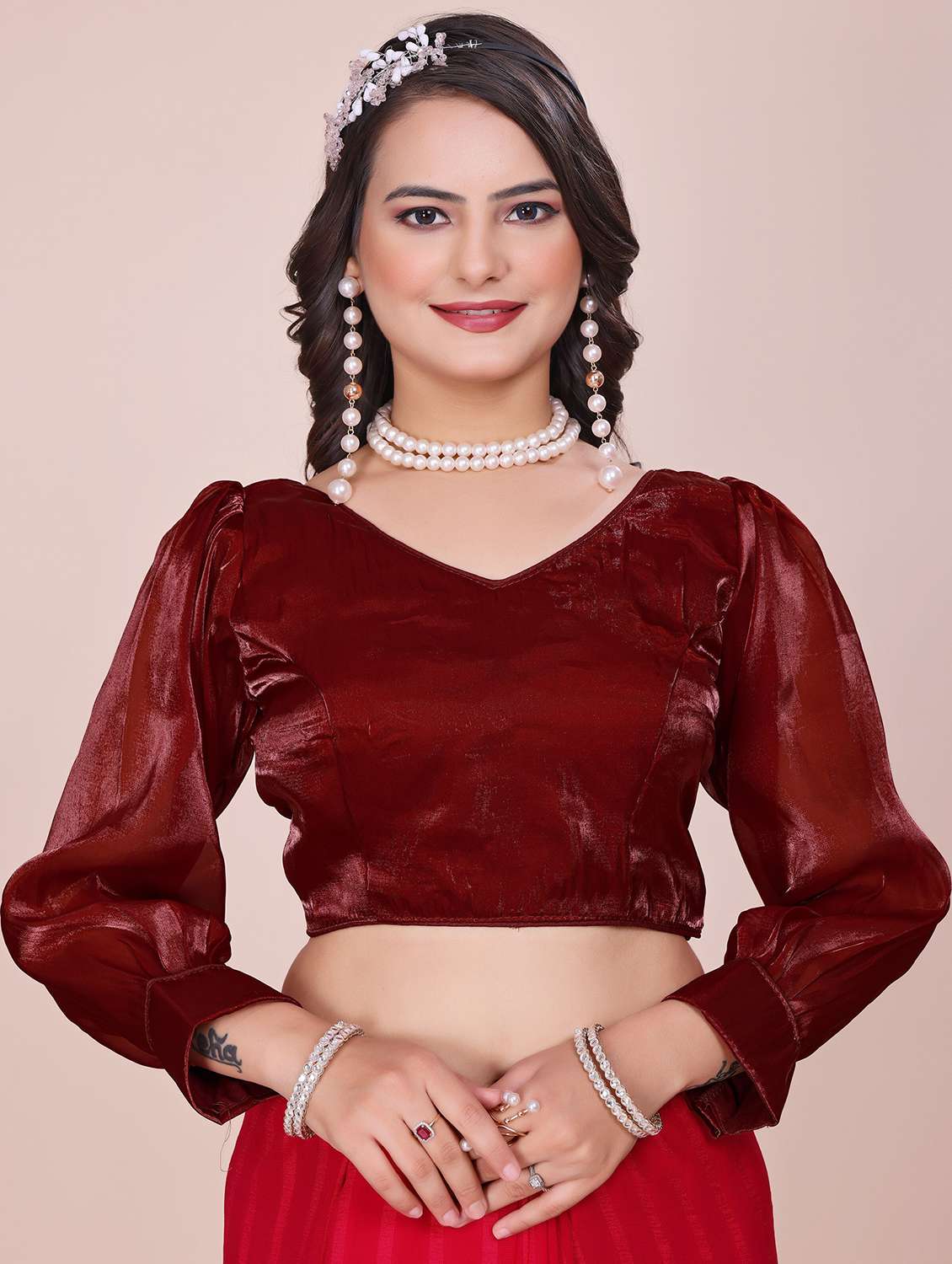 women solid long sleeve stitched blouse