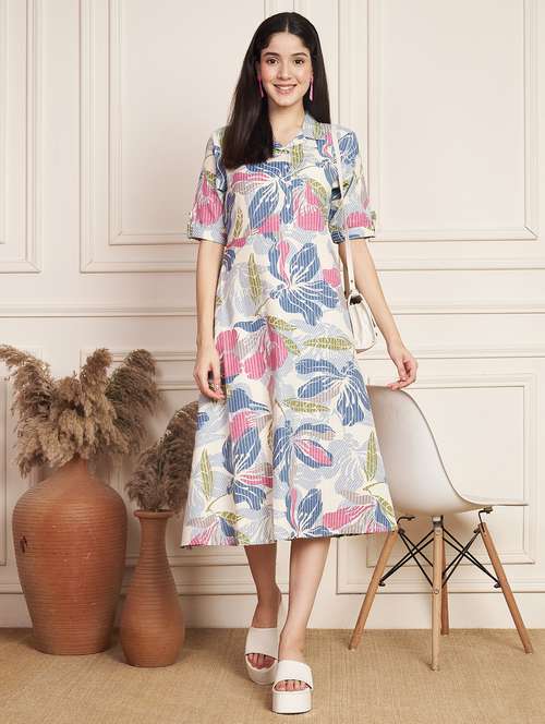 women printed collared short sleeve a-line dress - 22078235 -  Standard Image - 0