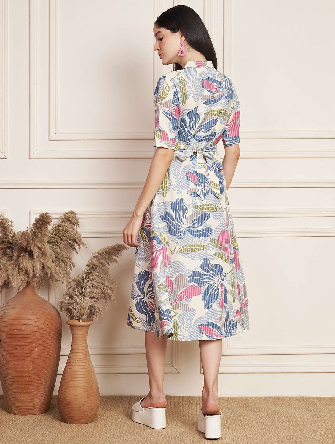 women printed collared short sleeve a-line dress - 22078235 - Standard Image - 3
