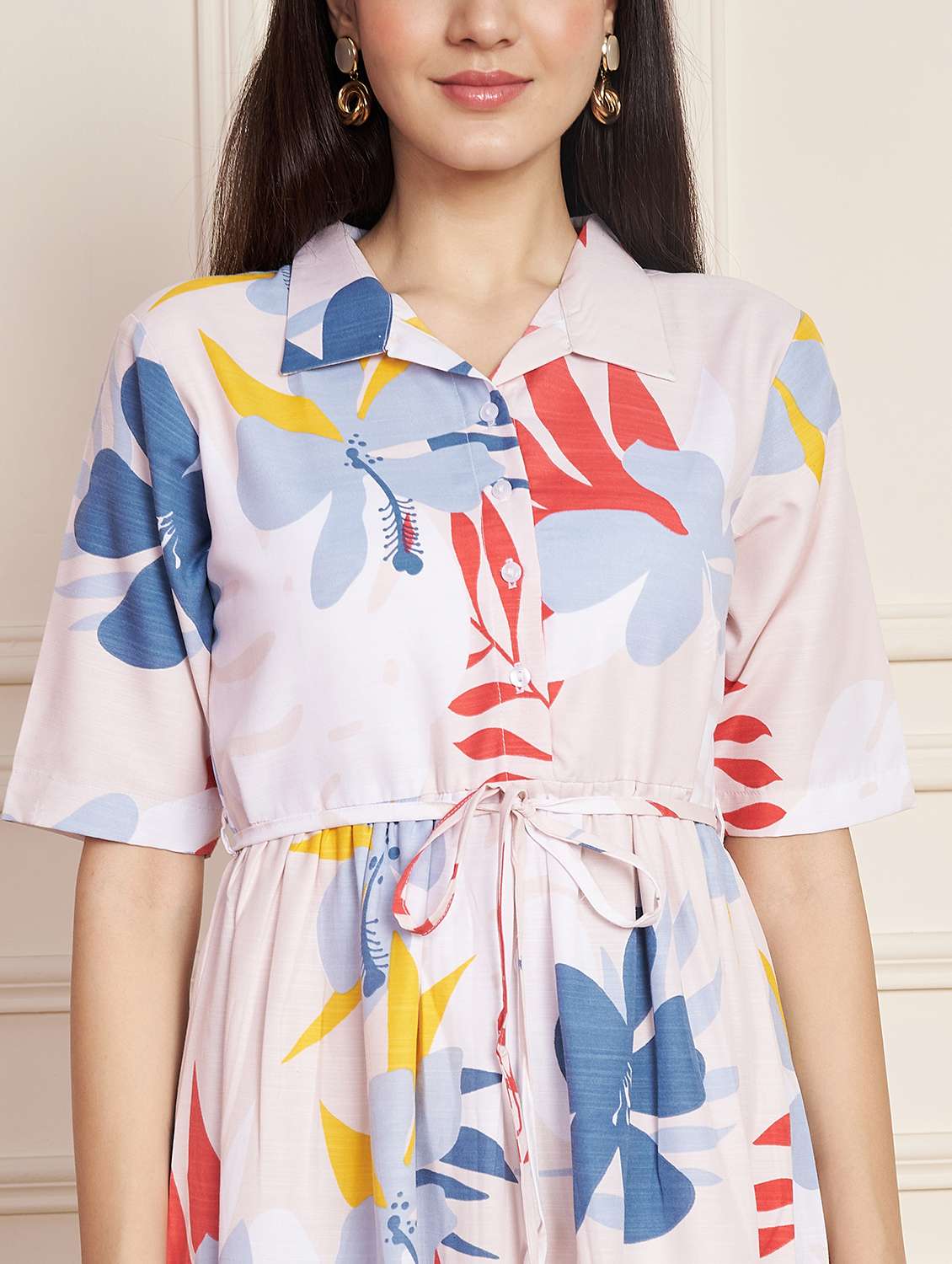 women printed collared short sleeve a-line dress - 22078236 - Standard Image - 5
