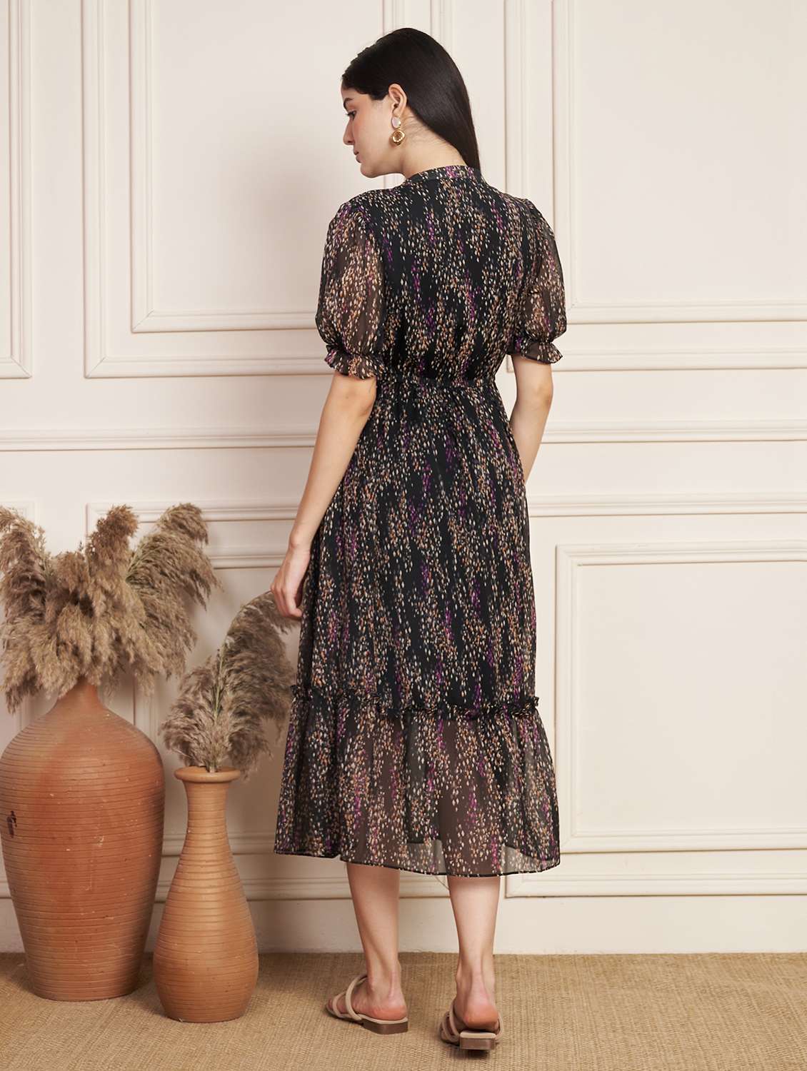 women printed puff sleeve tiered dress - 22078237 -  Standard Image - 3