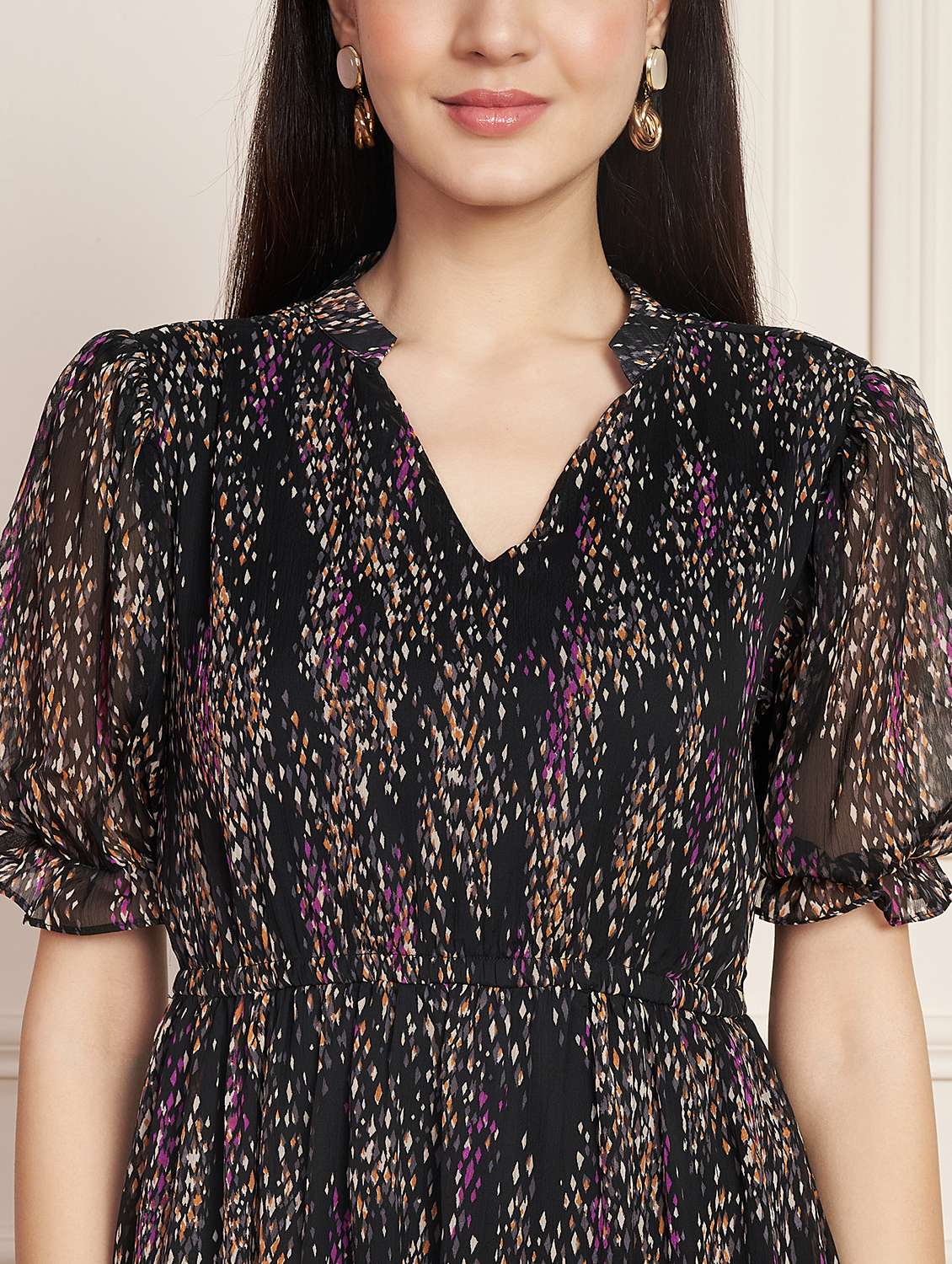 women printed puff sleeve tiered dress - 22078237 -  Standard Image - 5