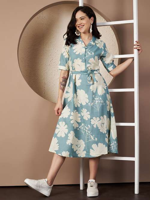 women printed short sleeve collared a-line dress - 22078238 - Standard Image - 0