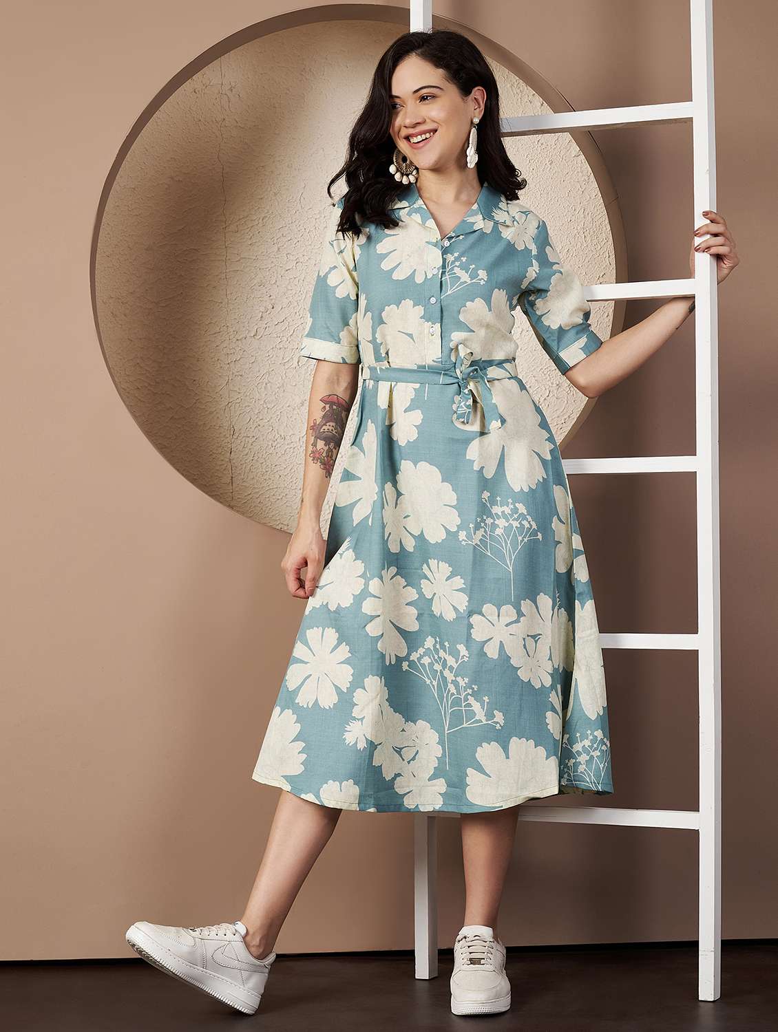 women printed short sleeve collared a-line dress - 22078238 - Zoom Image - 0