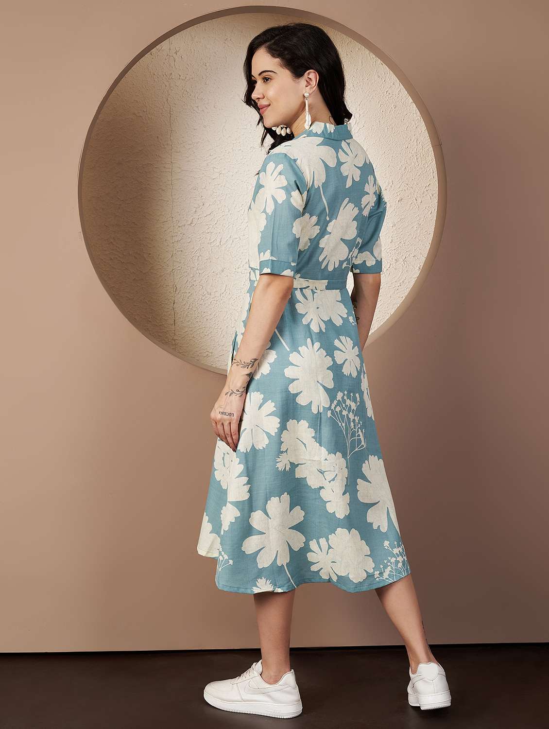 women printed short sleeve collared a-line dress - 22078238 - Standard Image - 3