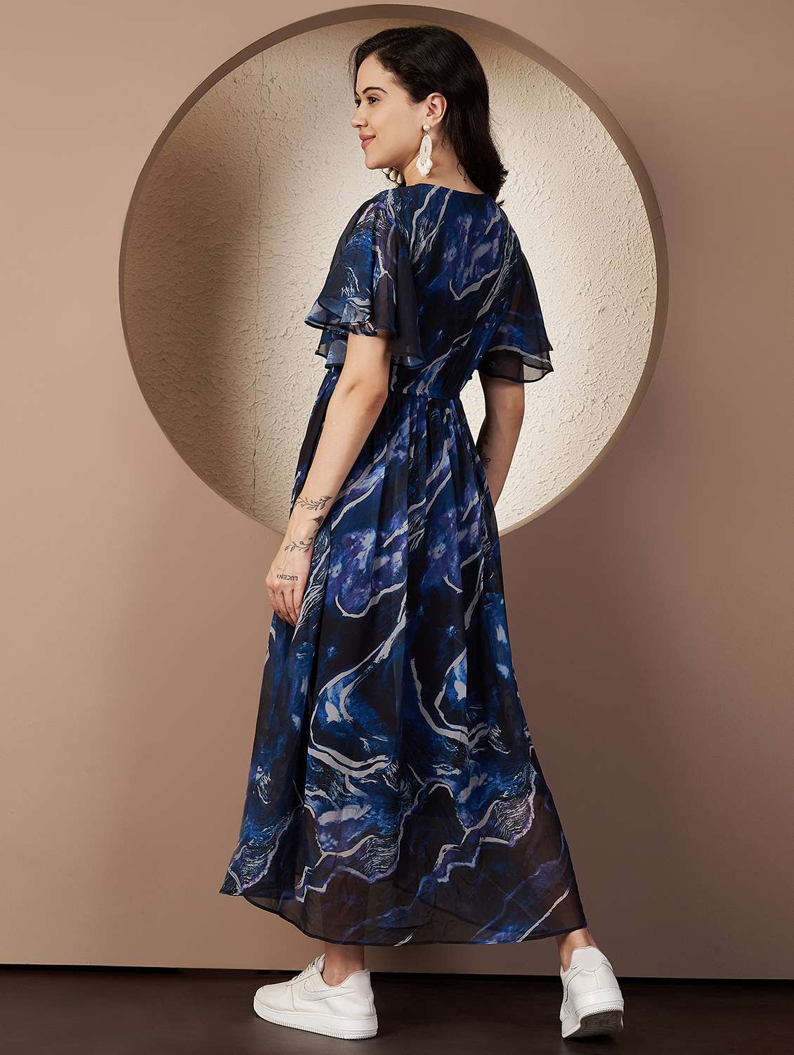 women printed flared sleeve fit & flare dress - 22078240 - Standard Image - 3
