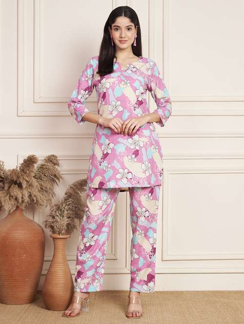 women printed top and trouser co-ord set - 22078241 - Standard Image - 0
