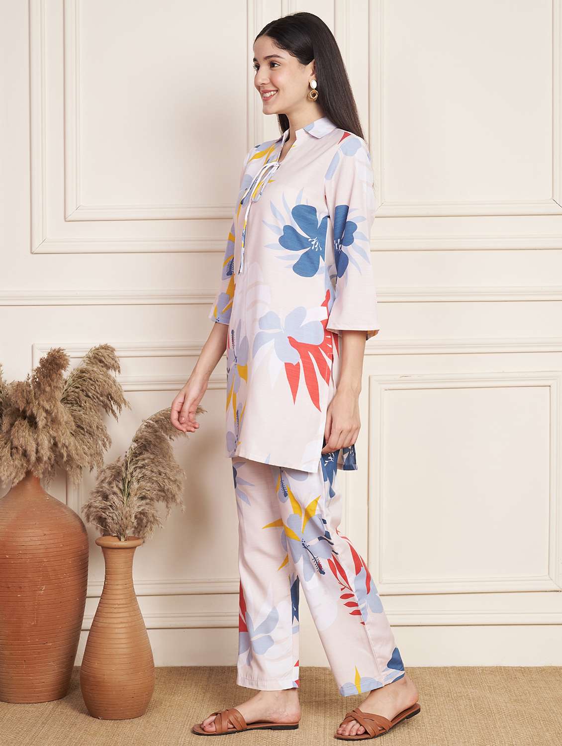 women printed top and trouser co-ord set - 22078242 - Standard Image - 3