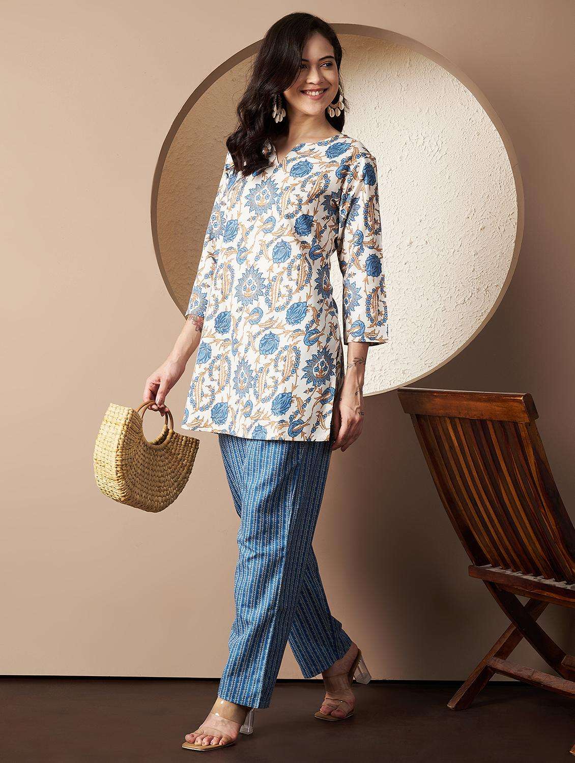 women printed three quarter sleeve co-ord set