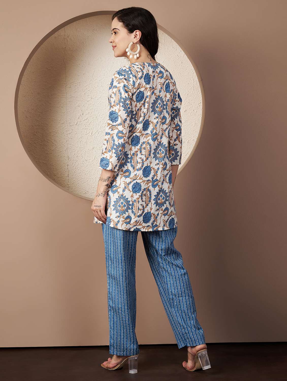 women printed three quarter sleeve co-ord set - 22078243 - Standard Image - 3