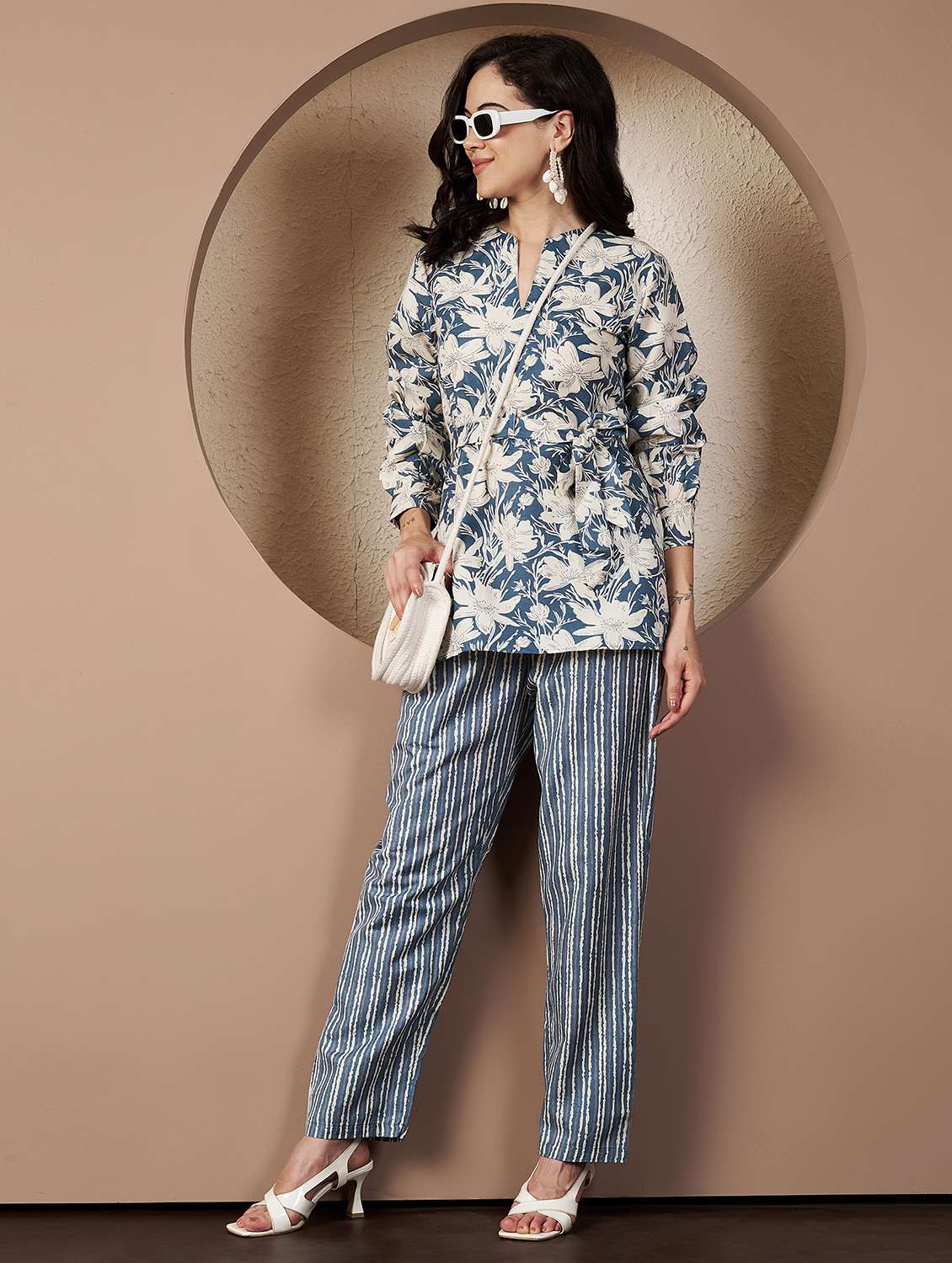 women printed three quarter sleeve co-ord set