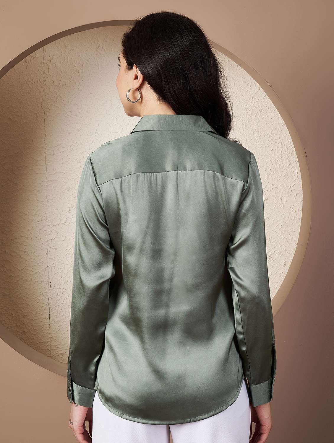 women solid collared long sleeve shirt - 22078248 - Standard Image - 3