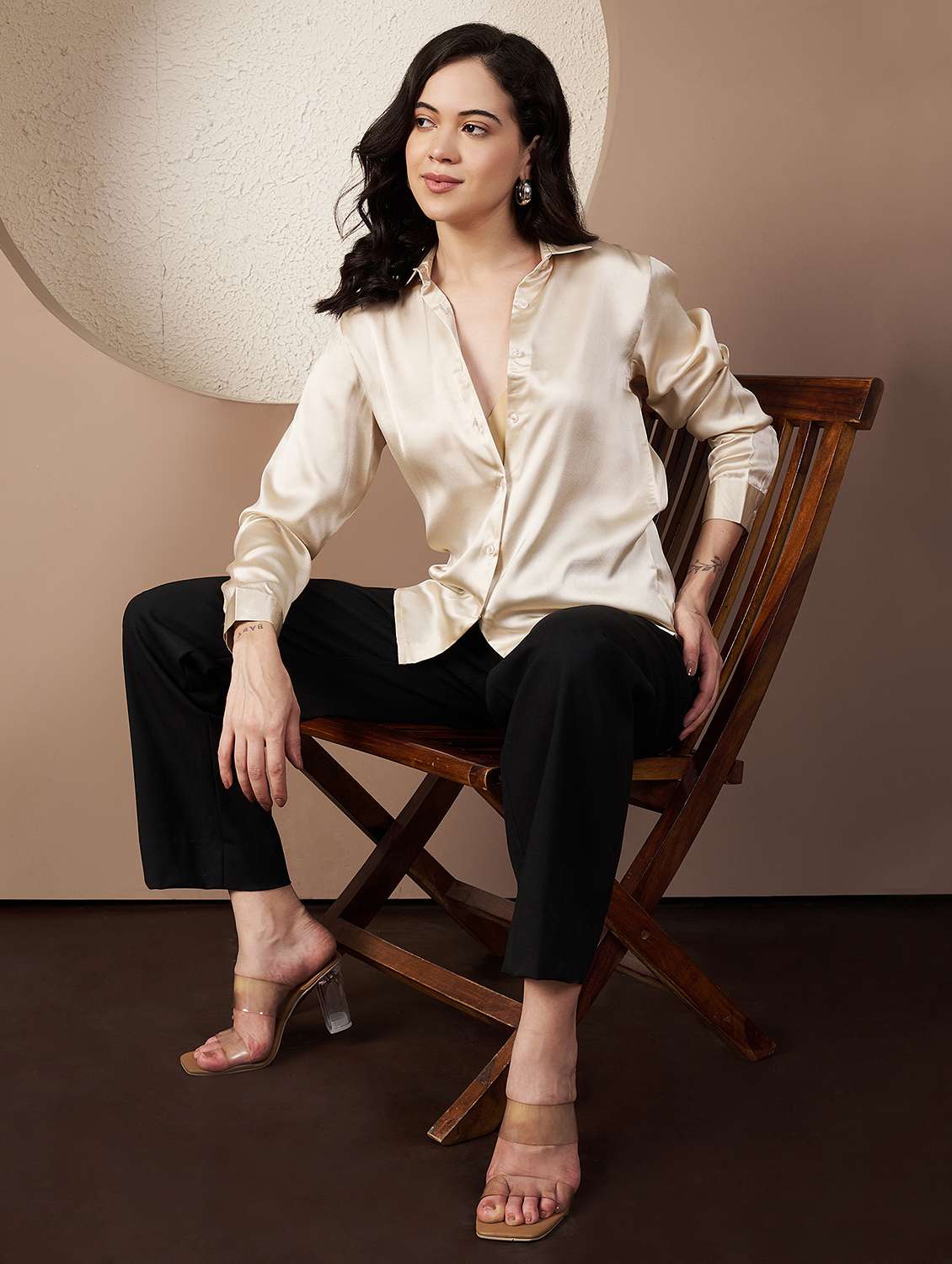 women solid collared long sleeve shirt - 22078249 - Standard Image - 3