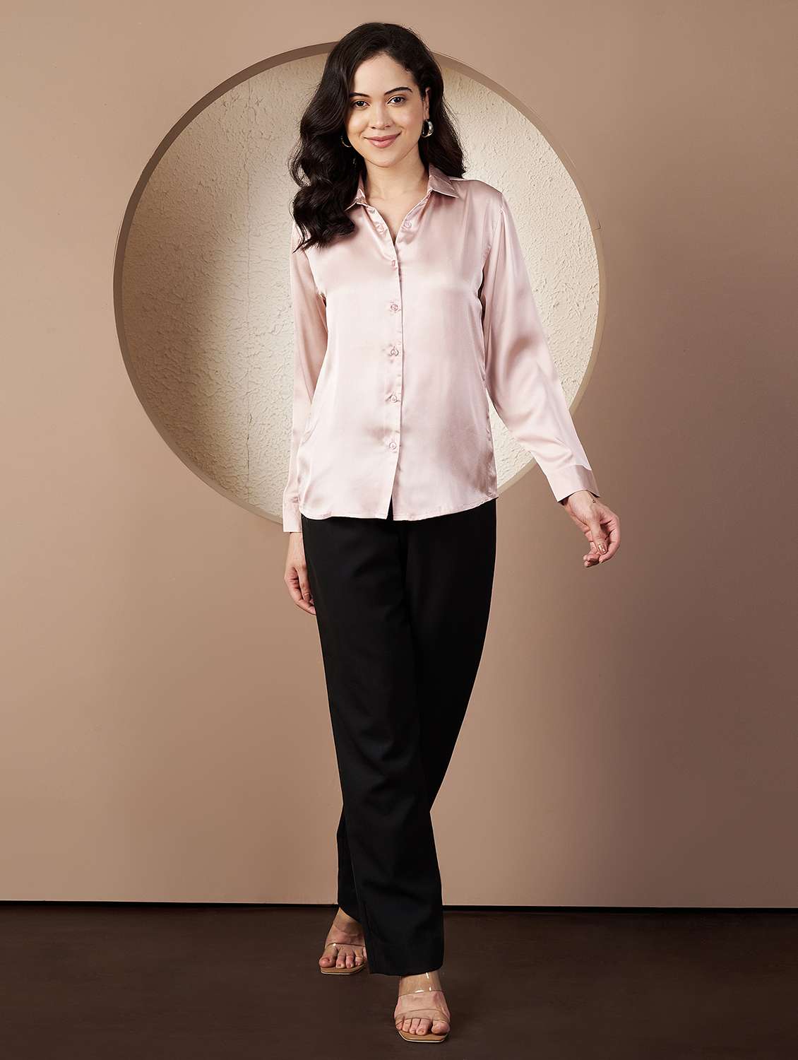 women solid collared long sleeve shirt - 22078250 - Standard Image - 3