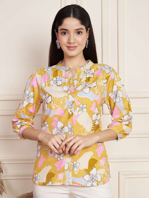 women floral print mandarin neck egular top - 22078251 -  Standard Image - 0