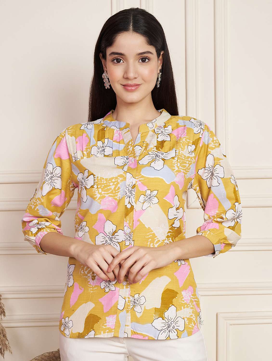 women floral print mandarin neck egular top - 22078251 -  Zoom Image - 0