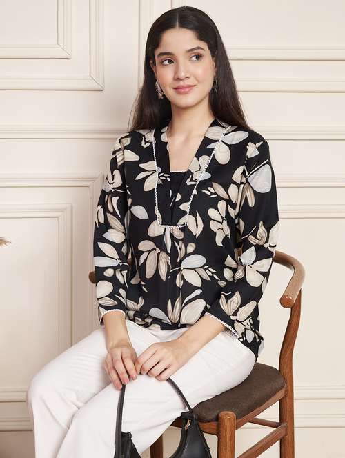 women printed three quarter sleeve regular top - 22078252 - Standard Image - 0