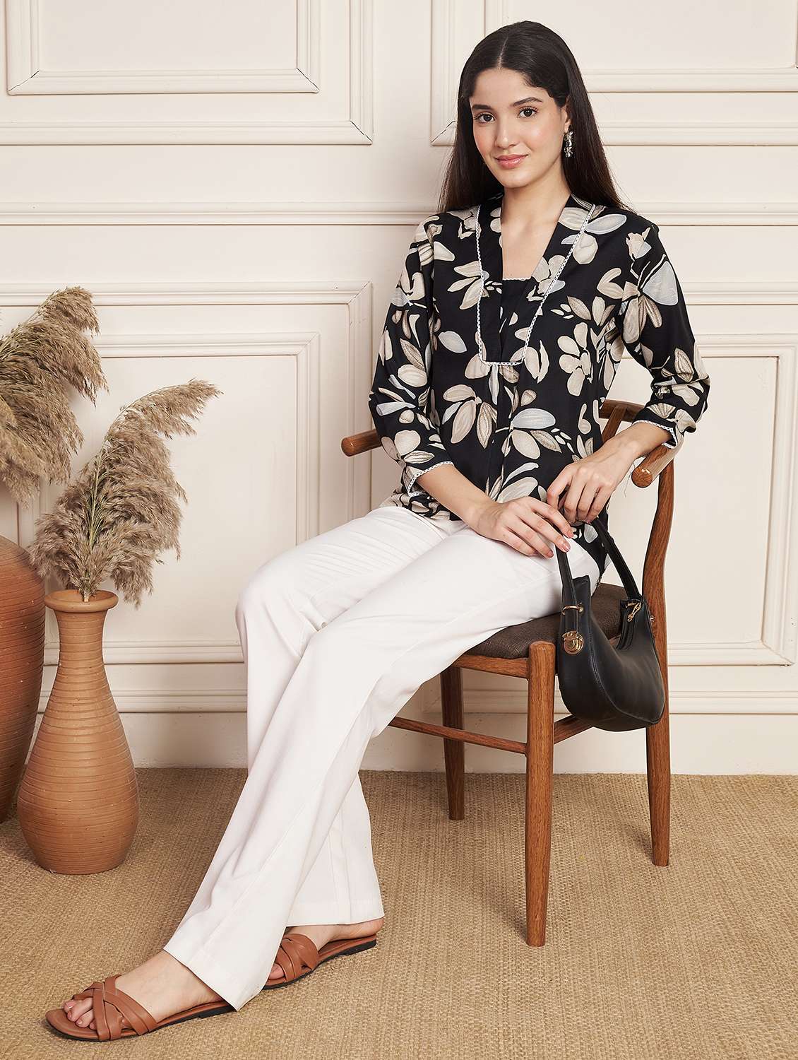 women printed three quarter sleeve regular top - 22078252 - Standard Image - 5