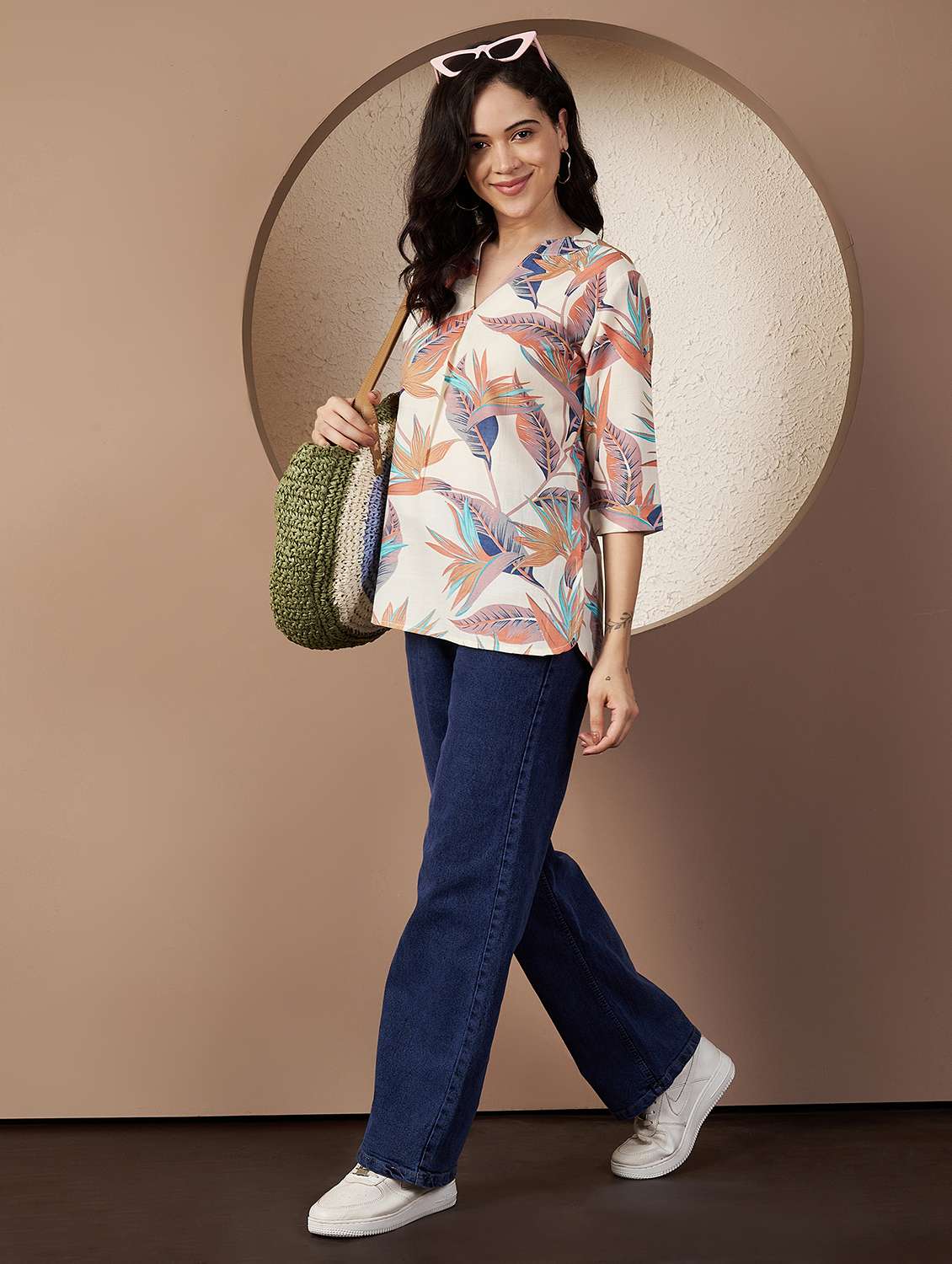 women printed three quarter sleeve regular top - 22078253 - Standard Image - 5