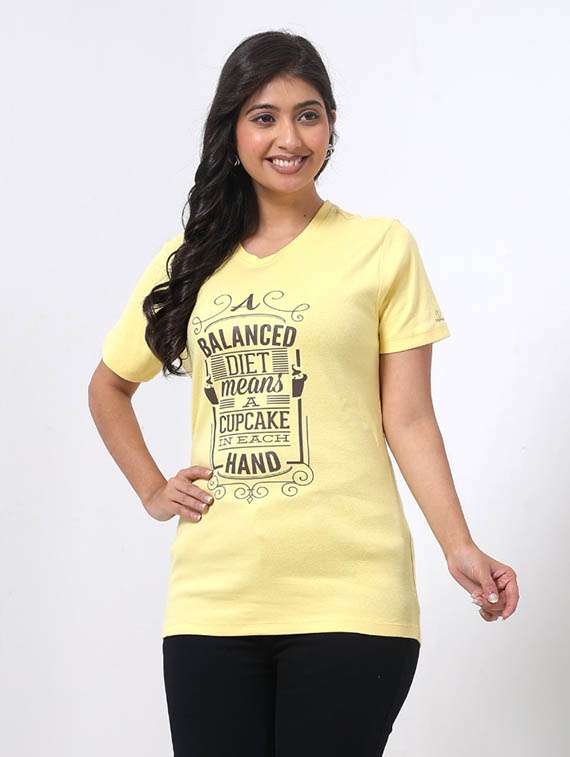women front print round neck t-shirt