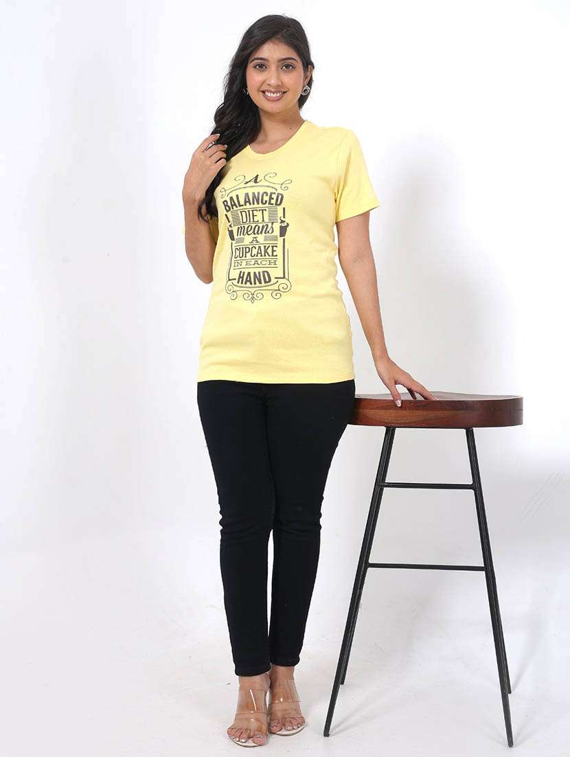 women front print round neck t-shirt - 22078257 - Standard Image - 3