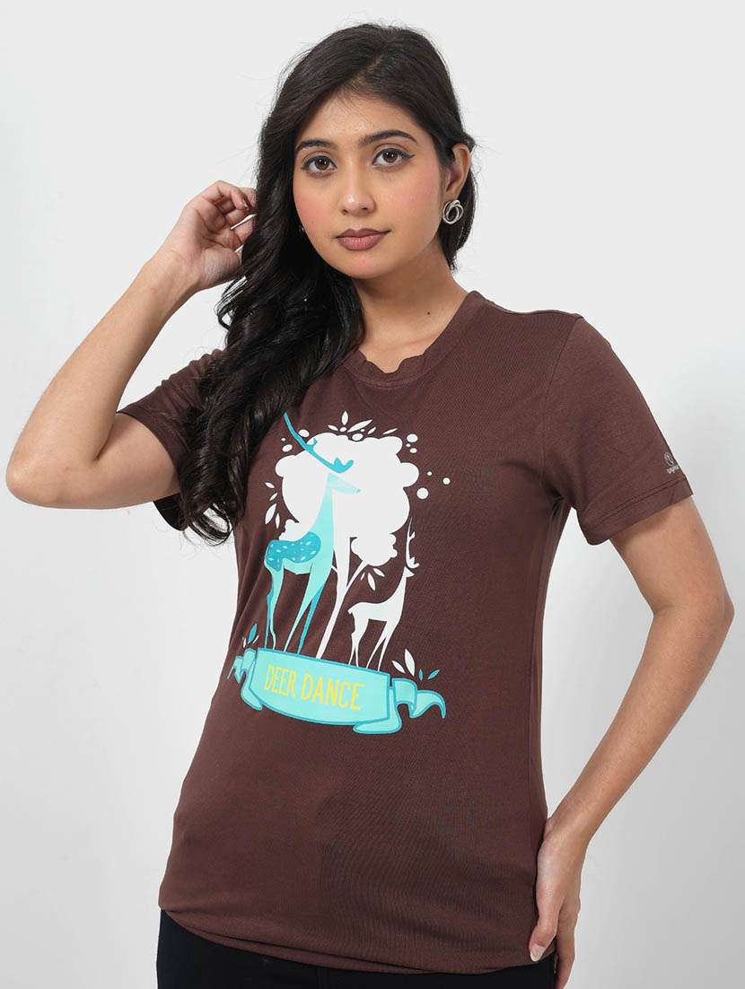 women front print round neck t-shirt