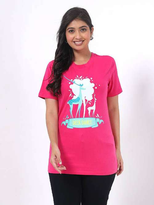 women front print round neck t-shirt - 22078261 - Standard Image - 0