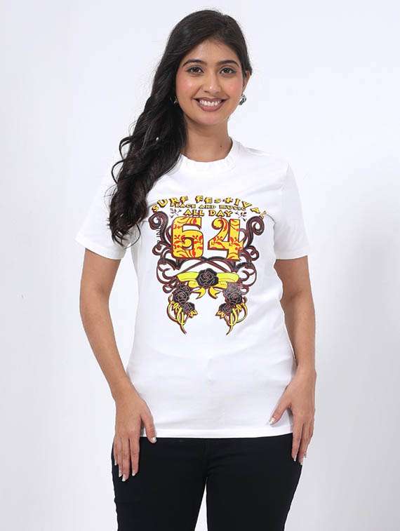 women front print round neck t-shirt