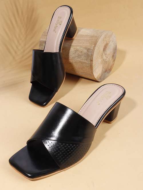 women solid slip on block heel sandal - 22078274 - Standard Image - 0