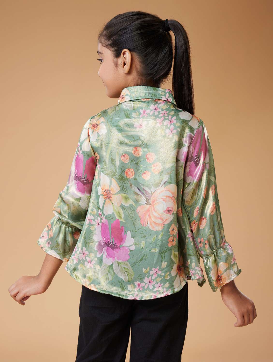 girls floral print tie-up neck long sleeve top - 22078330 - Standard Image - 3