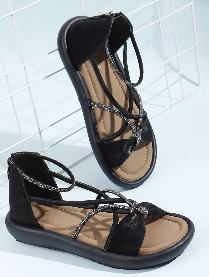 women black solid strappy gladiators flats - 22078335 - Zoom Image - 0