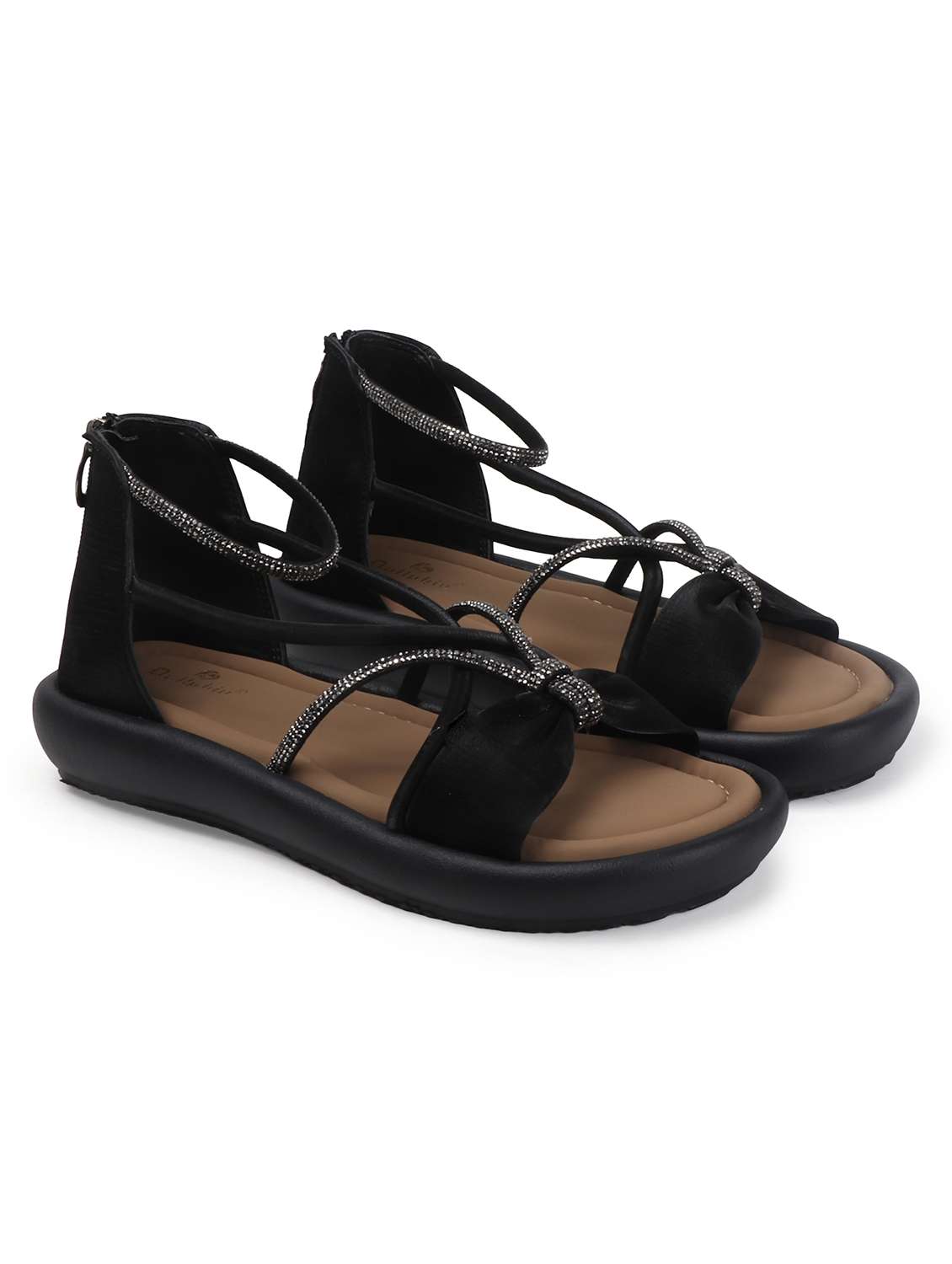 women black solid strappy gladiators flats - 22078335 - Standard Image - 3