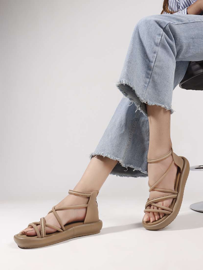 women solid strappy gladiators flats - 22078341 - Standard Image - 5