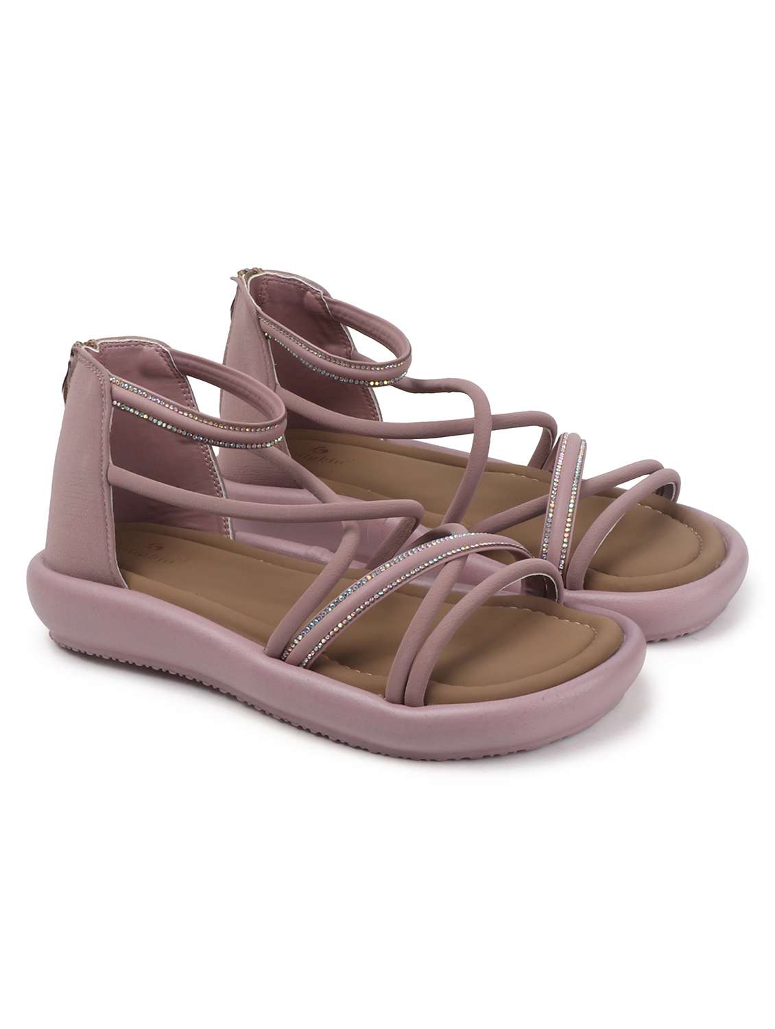 women solid strappy gladiators flats - 22078342 - Standard Image - 3