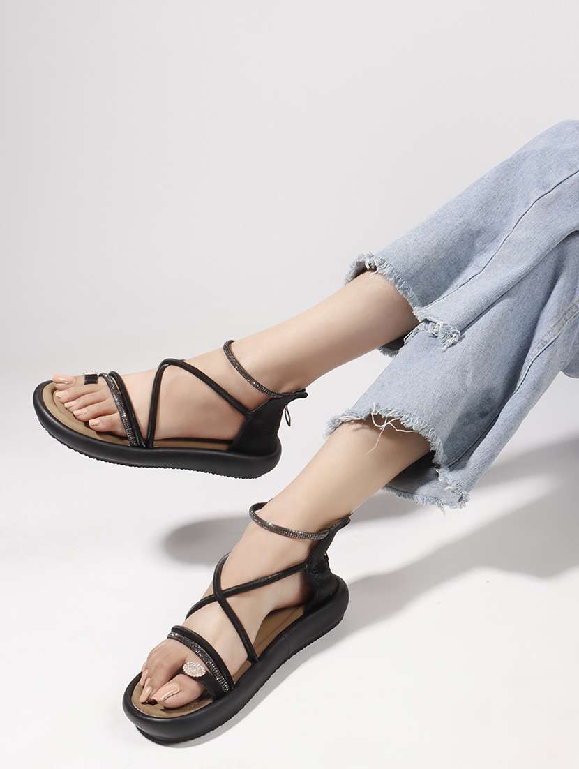 women solid strappy gladiators flats - 22078343 - Standard Image - 5