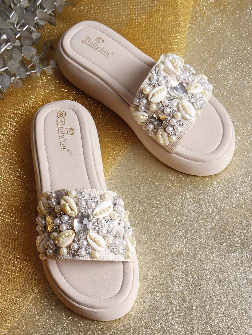 women embellished slip on wedge