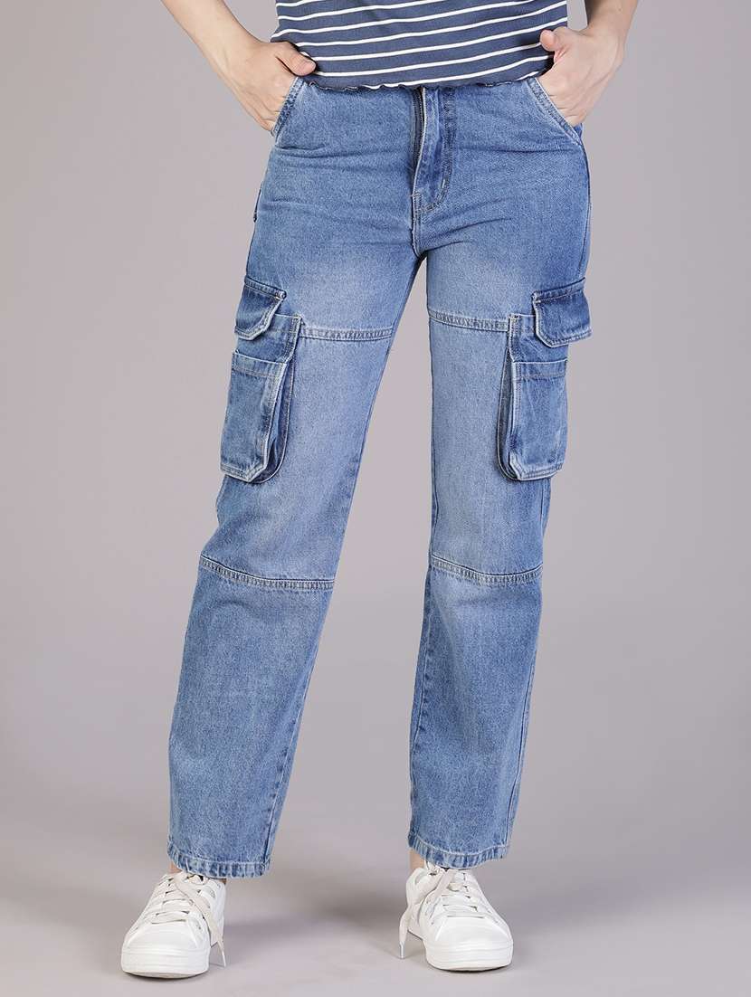 women solid mid rise denim cargo - 22078359 -  Zoom Image - 0