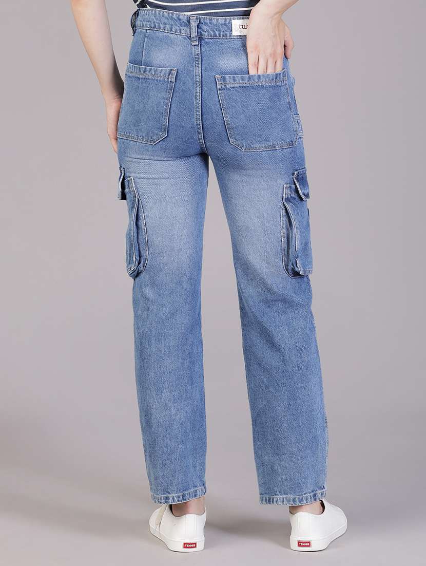 women solid mid rise denim cargo - 22078359 -  Standard Image - 3