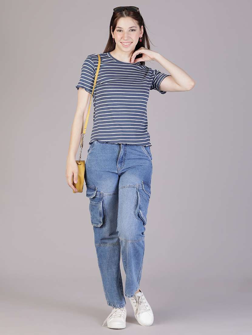 women solid mid rise denim cargo - 22078359 -  Standard Image - 5