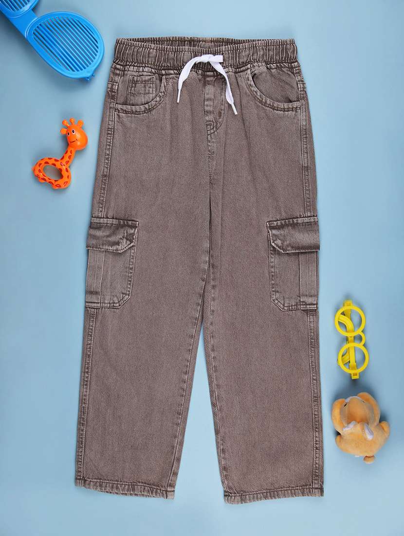 boys solid mid rise denim cargo