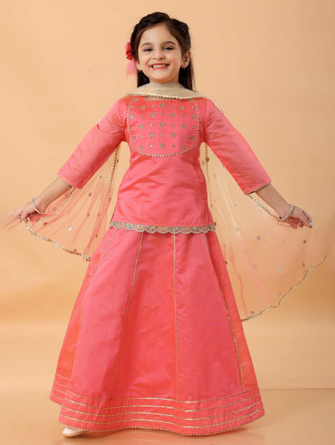 girls embroidered lehenga choli with dupatta set