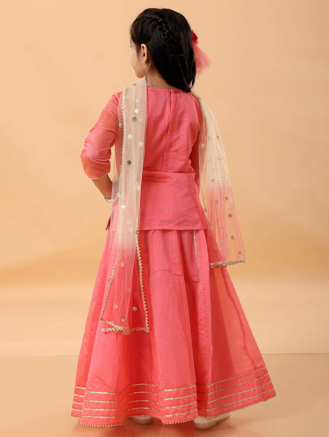 girls embroidered lehenga choli with dupatta set - 22078381 - Standard Image - 3
