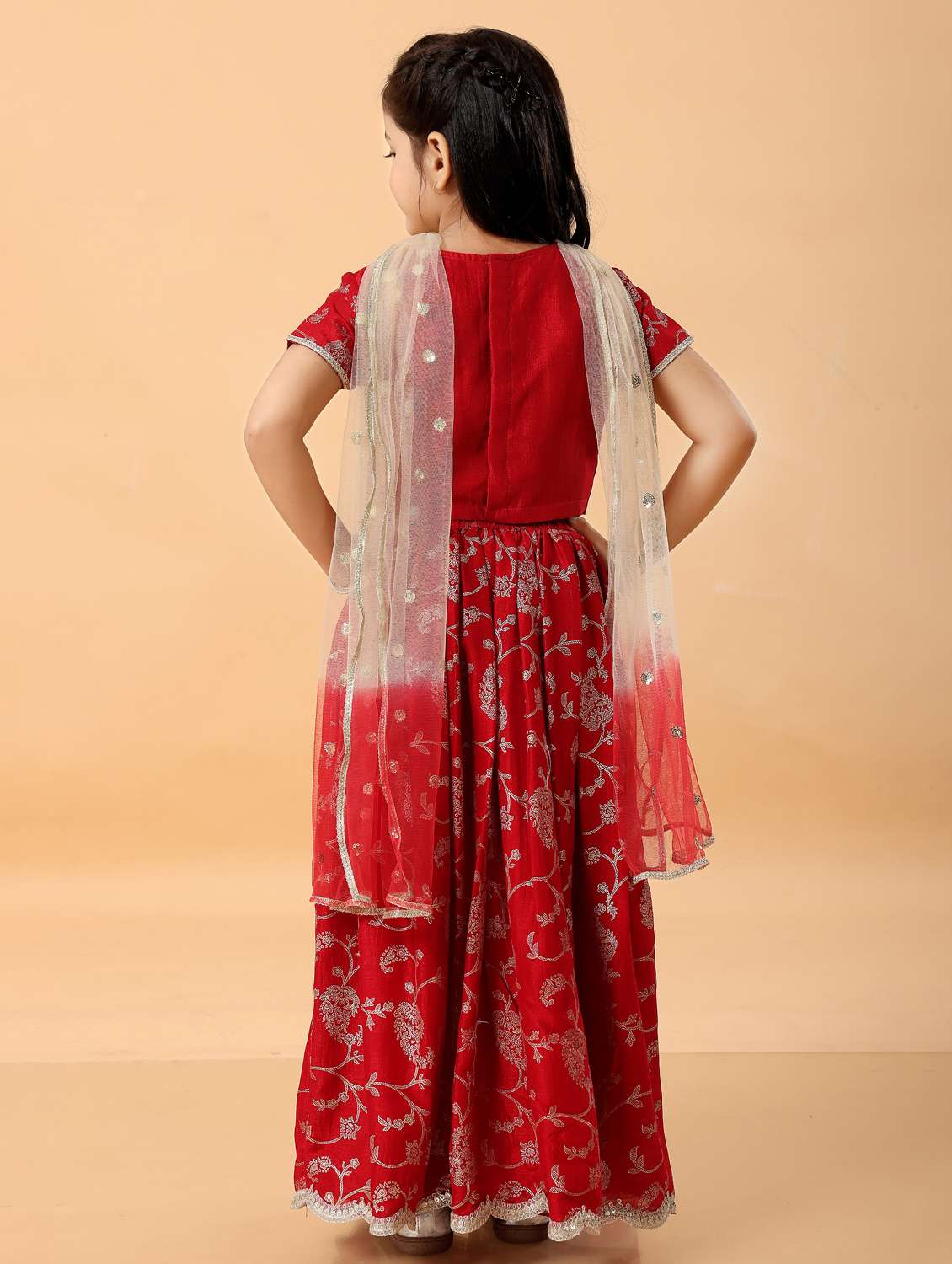 girls embroidered lehenga choli with dupatta set - 22078384 - Standard Image - 3