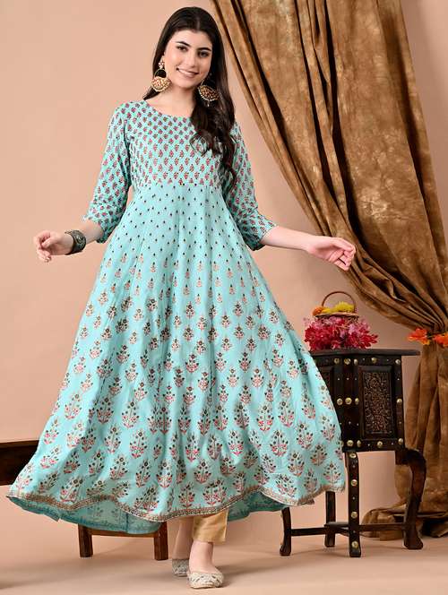 women floral printed three quarter sleeve anarkali ethnic dress - 22078419 -  Standard Image - 0
