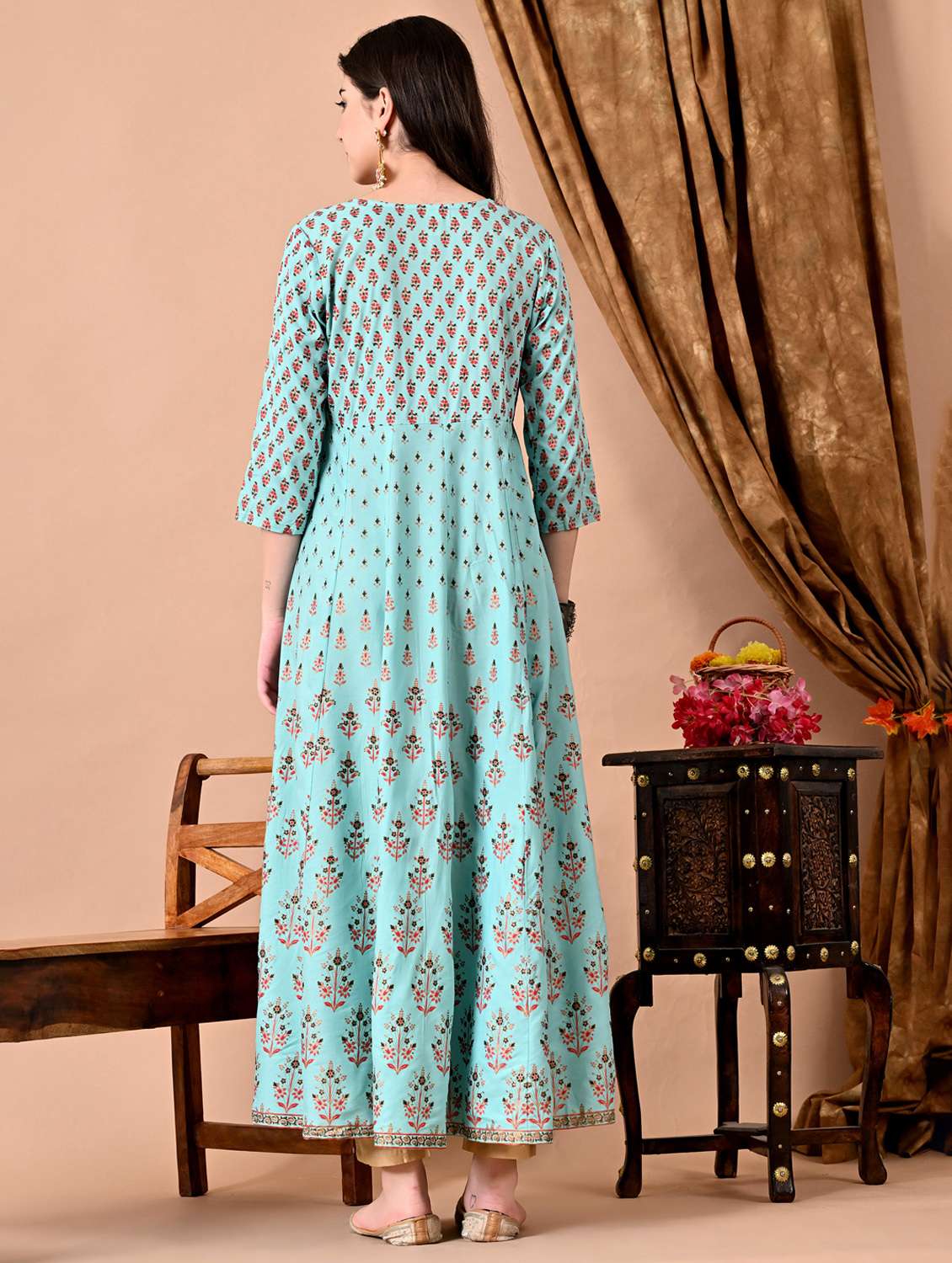 women floral printed three quarter sleeve anarkali ethnic dress - 22078419 - Standard Image - 5