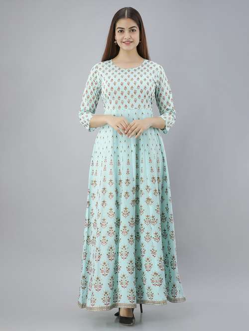 women floral printed three quarter sleeve anarkali ethnic dress - 22078420 - Standard Image - 0