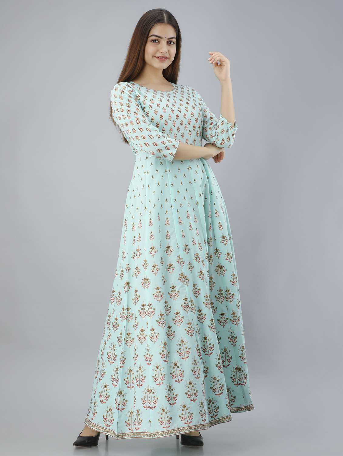 women floral printed three quarter sleeve anarkali ethnic dress - 22078420 - Standard Image - 3