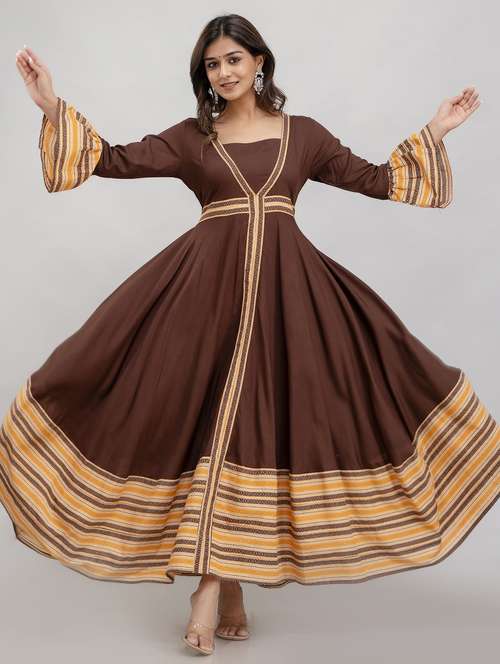 women printed bell sleeve flared ethnic dress - 22078426 -  Standard Image - 0