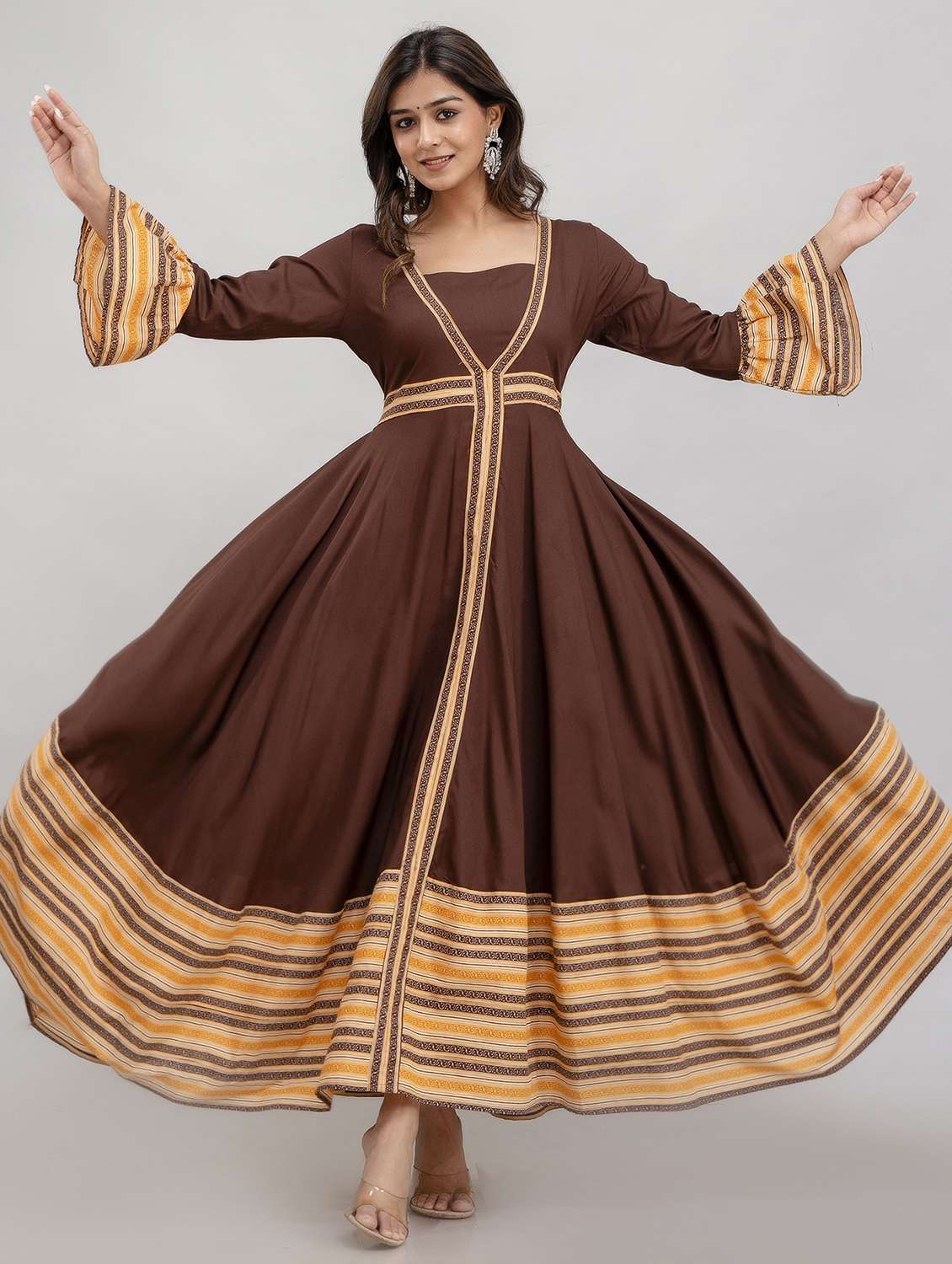 women printed bell sleeve flared ethnic dress - 22078426 -  Zoom Image - 0