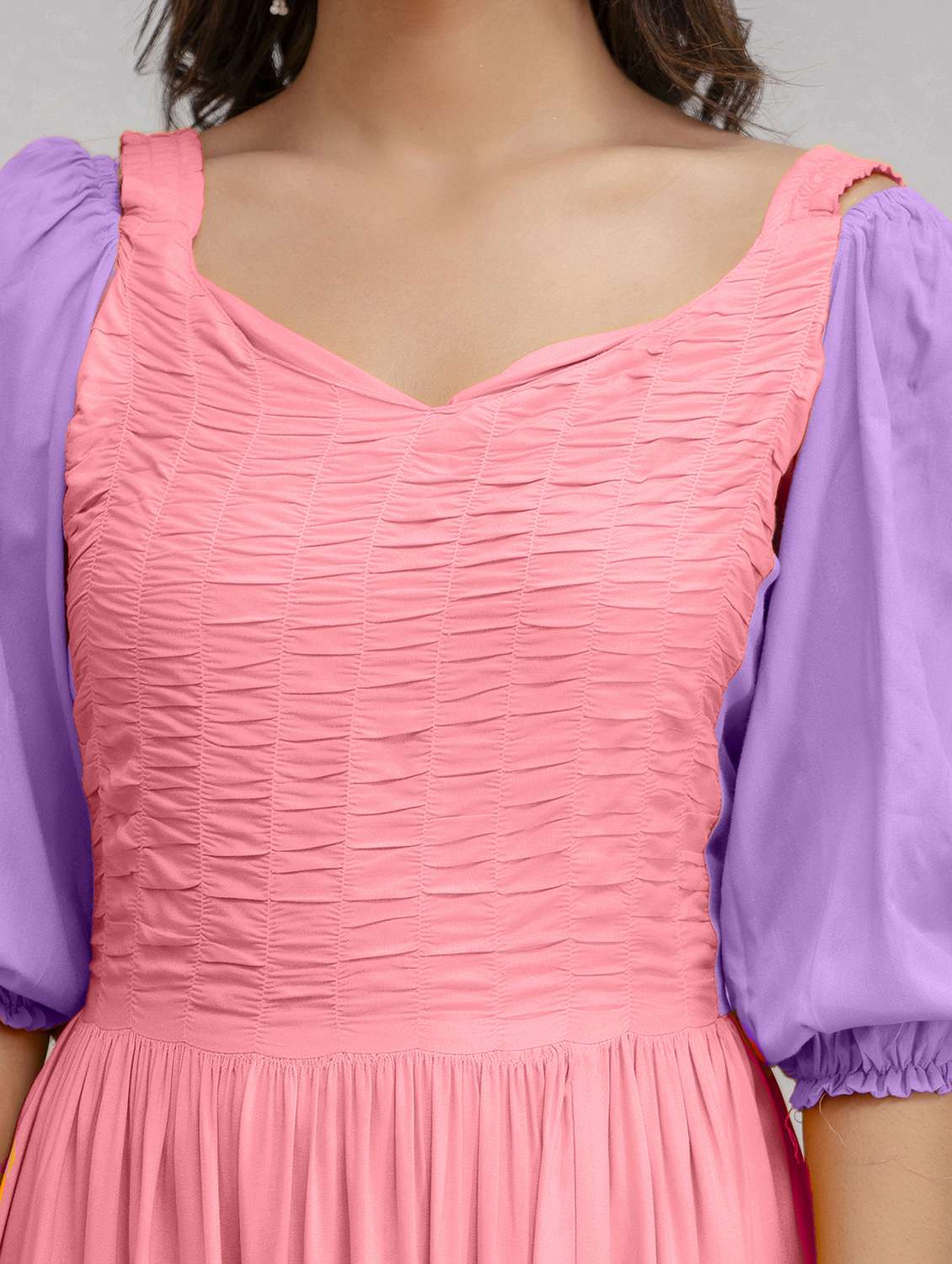 women color block puff sleeve tiered maxi dress - 22078427 - Standard Image - 5